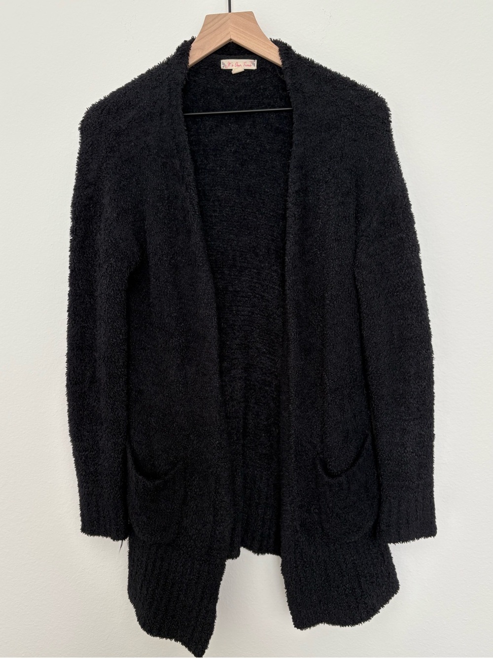 Black Plush Long Cardigan Sweater